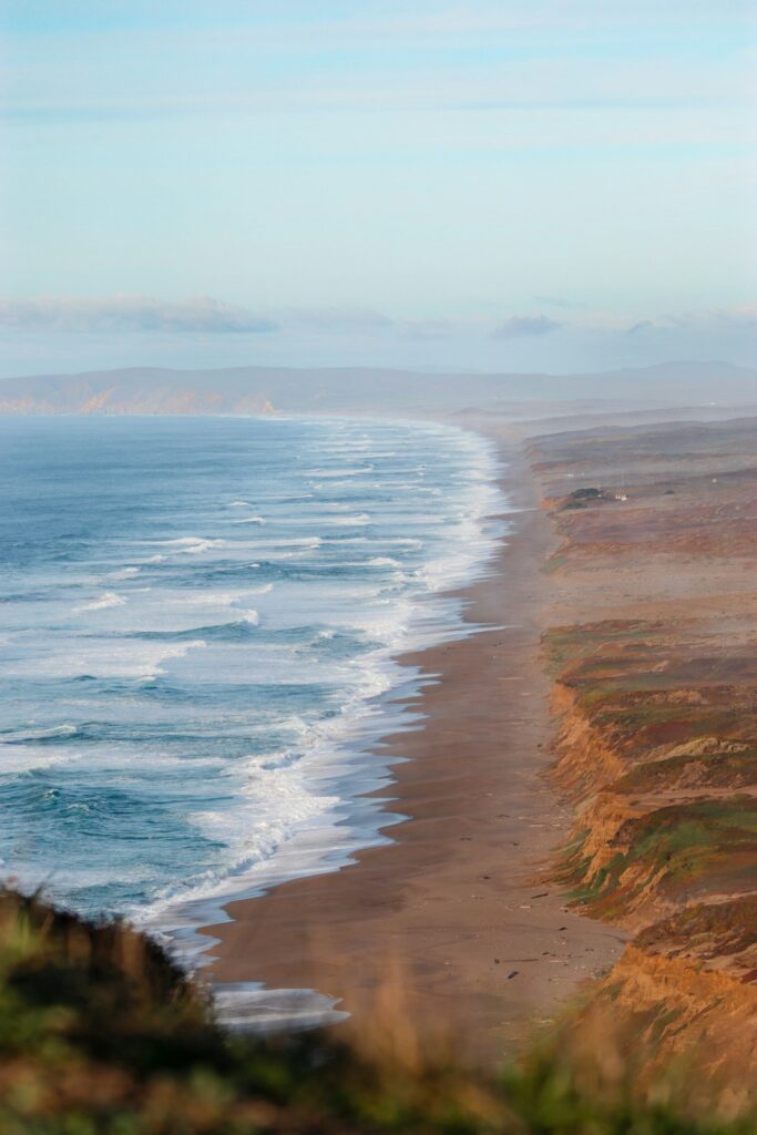 waves hitting a beach