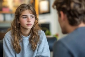 psychotherapist talking to teenage during mental therapy session