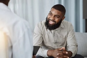 black man, therapist and consultation in meeting for healthcare, mental health or therapy at the hospital.