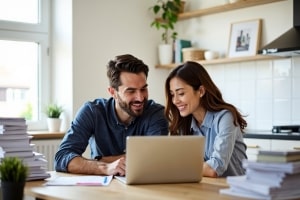 Couple Working as A Team and Making Monthly Budget