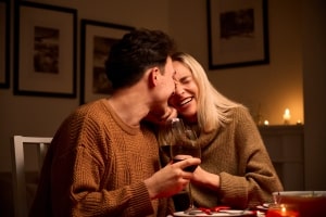 Happy Virginia Beach Couple Enjoying Romantic Dinner Date