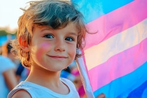 Trans Child with A Colorful Flag
