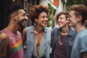 Group of Queer People Talking and Laughing Outdoors