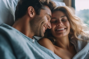 Happy Couple while A Playful Sex Talk