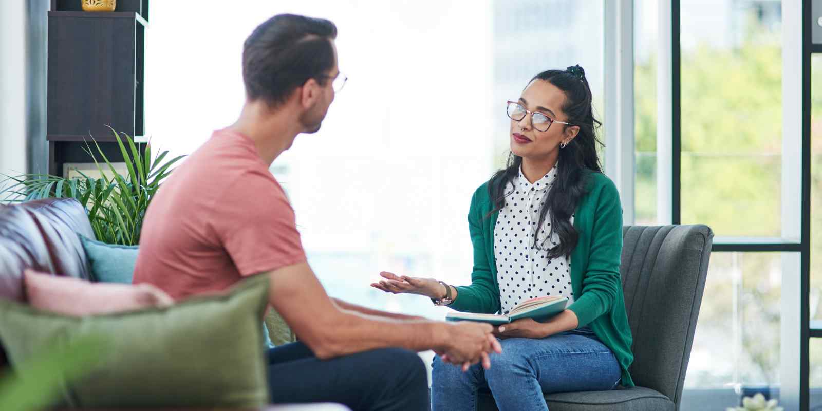 Man in Mental Health Therapy Session Talking to Female Maryland Therapist