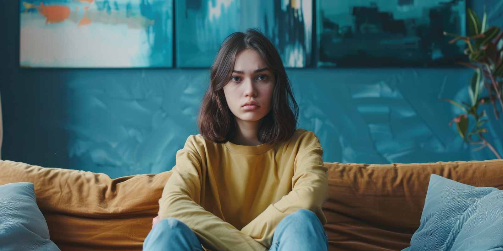 Maryland Woman Sitting on Couch Facing Mental Health Challenges