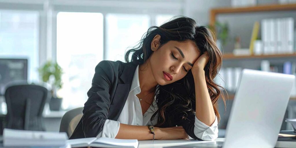 Exhausted Female Professional Due to Burnout and Workplace Stress