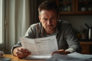 Stressed Man Checking Insurance and Cost of Therapy in Maryland