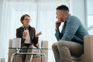 Therapist Talking to Client about His Goals in Indivisual Therapy