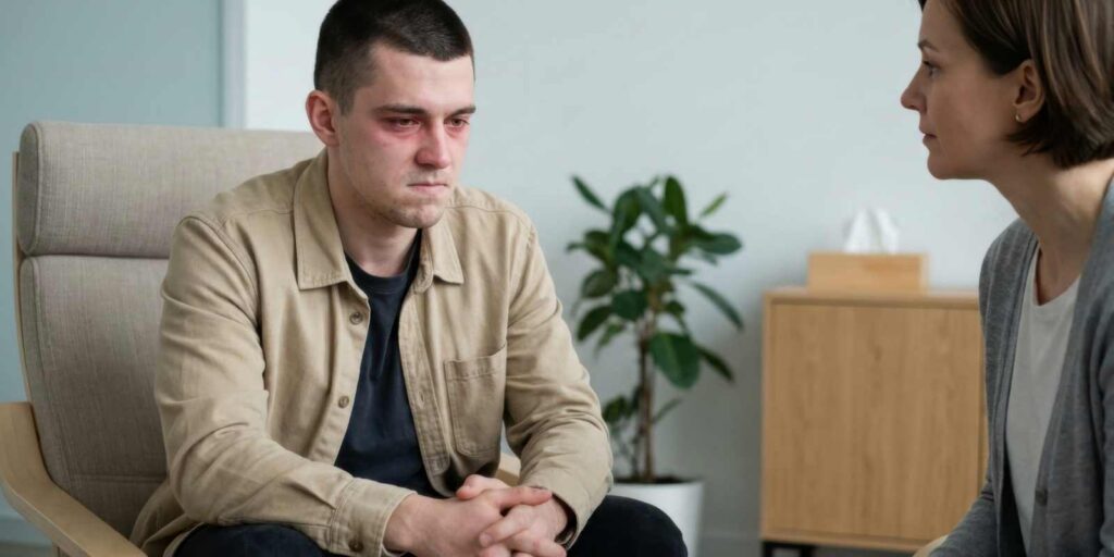 Young Man Having Indivisual Therapy for Managing Anger